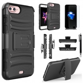 iPhone 7 Plus Case, Dual Layers [Combo Holster] Case And Built-In Kickstand Bundled with [Premium Screen Protector] Hybird Shockproof And Circlemalls Stylus Pen (Black)